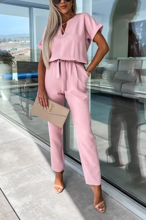 Valenzora | Elegant Keyhole Jumpsuit with Belt for Women