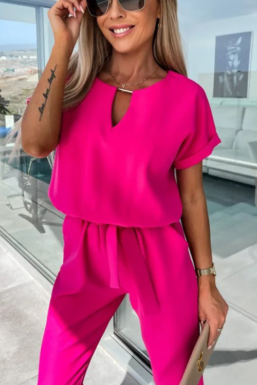 Valenzora | Elegant Keyhole Jumpsuit with Belt for Women