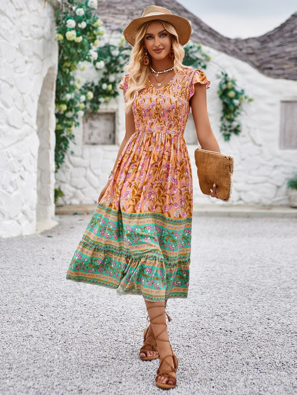 Valenzora mit Blumenprint und V-Ausschnitt