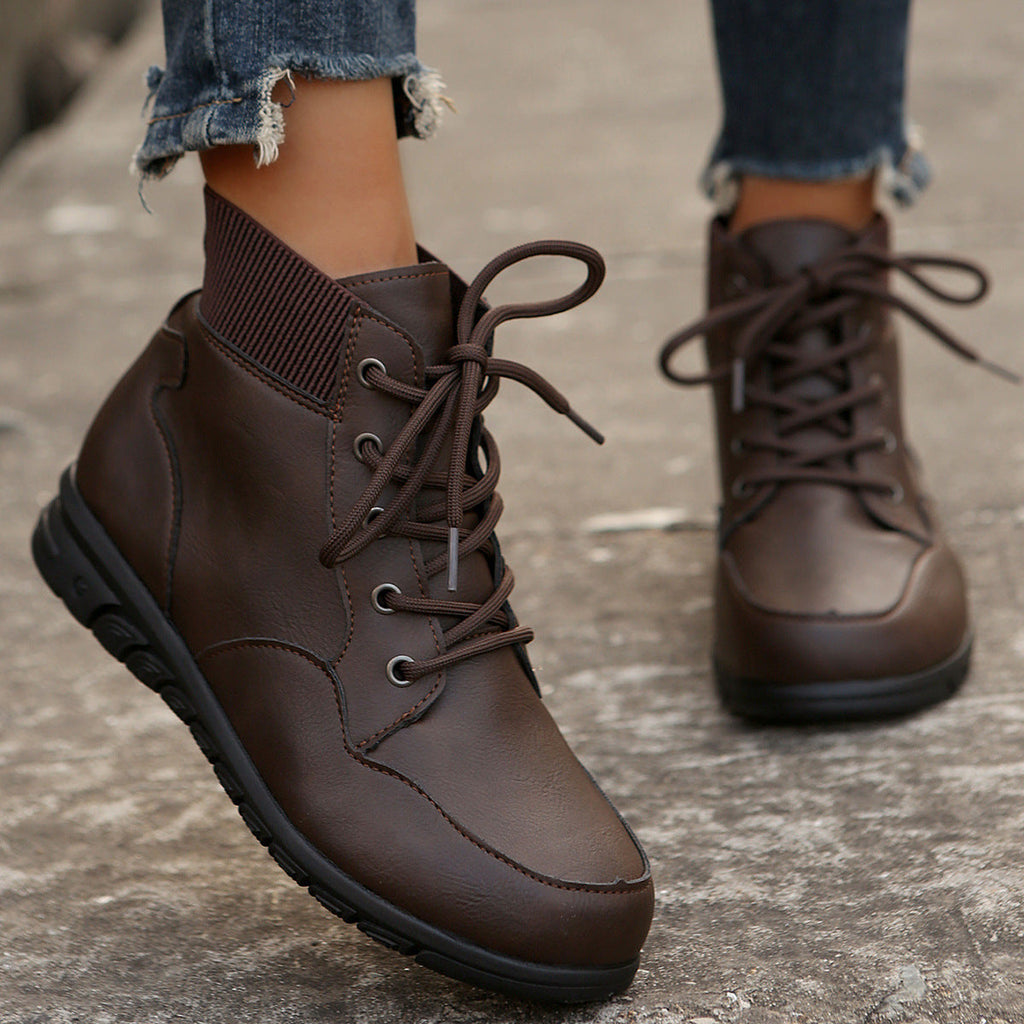 Valenzora | Women's lace-up boots - sturdy ankle boots with elasticated waistband and non-slip sole