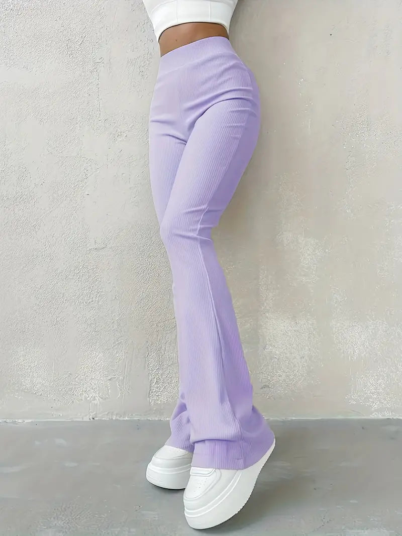 Valenzora | Waist Ribcord Flared Trousers - Trendy Women's Everyday Trousers