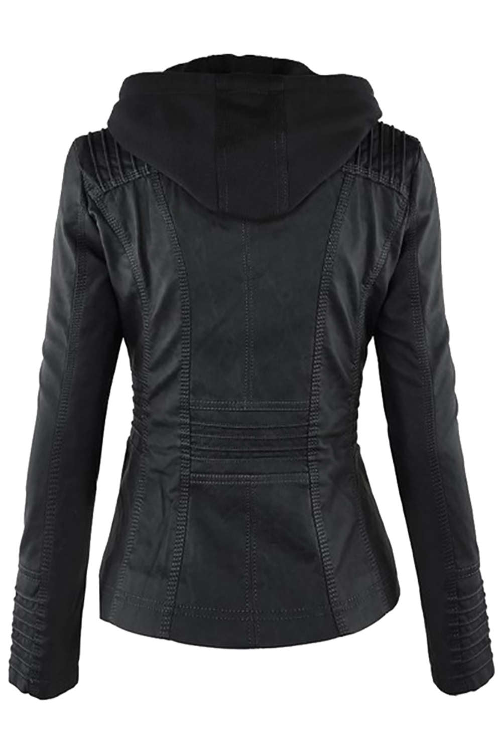 Valenzora | Women's Faux Leather Hooded Jacket with Zipper