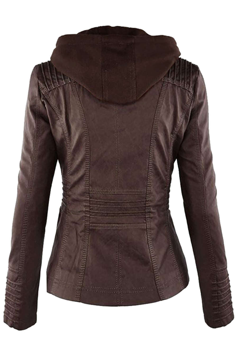 Valenzora | Women's Faux Leather Hooded Jacket with Zipper