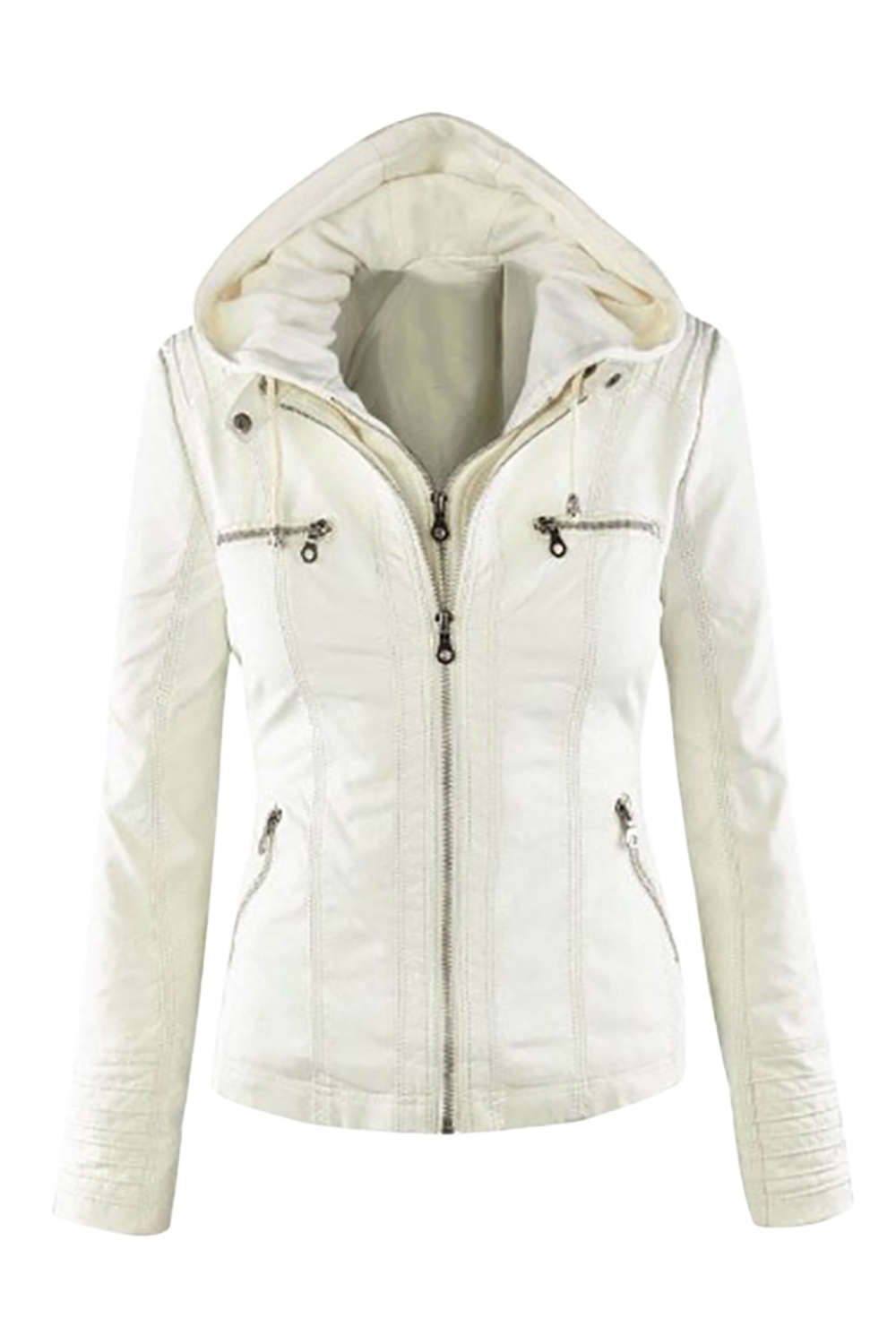 Valenzora | Women's Faux Leather Hooded Jacket with Zipper