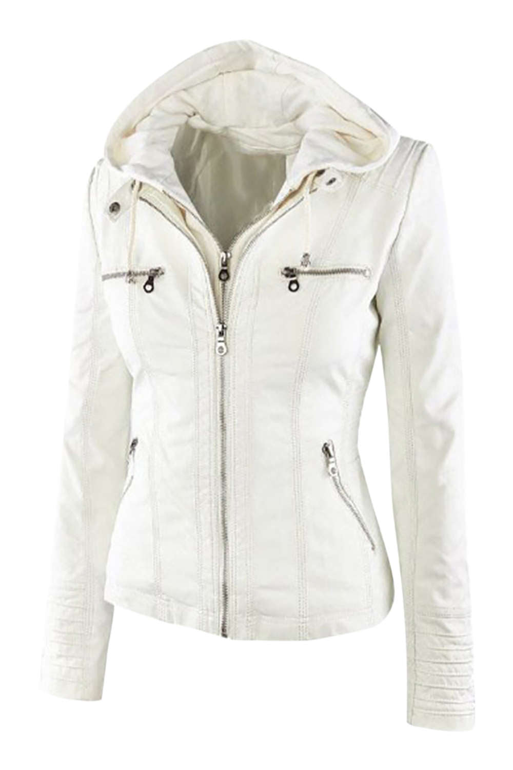 Valenzora | Women's Faux Leather Hooded Jacket with Zipper