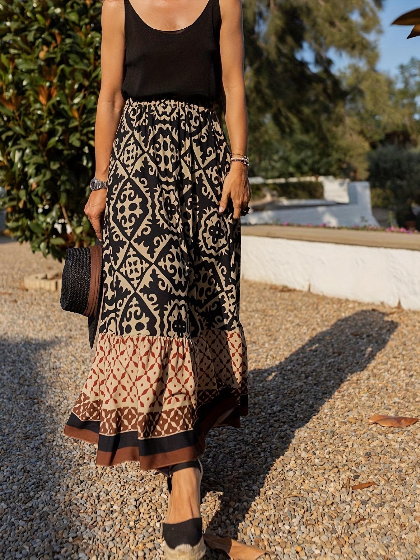 Valenzora | Boho long skirt with print