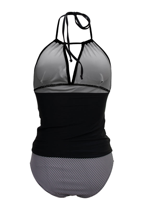 Valenzora | V-neck tummy control striped print tankini set