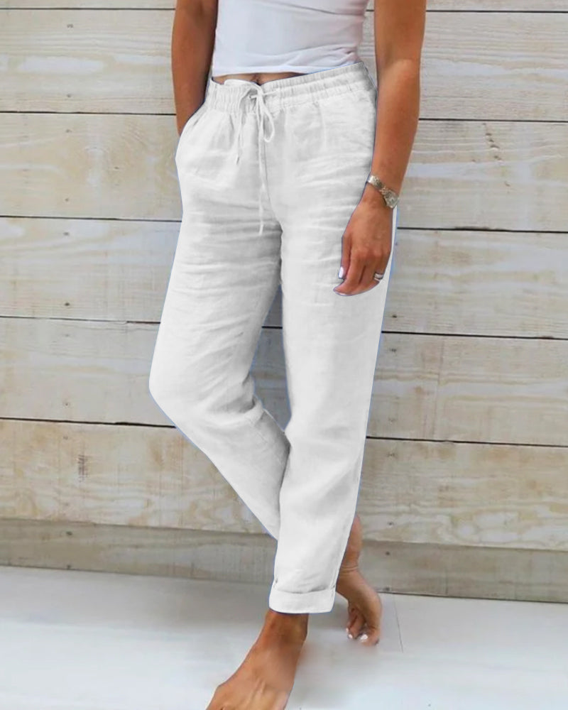 Valenzora | Women's linen trousers with cotton blend and elasticated waistband