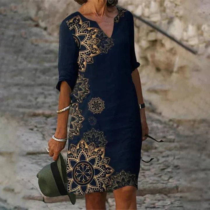 Valenzora | Bedrucktes Midikleid mit V-Ausschnitt