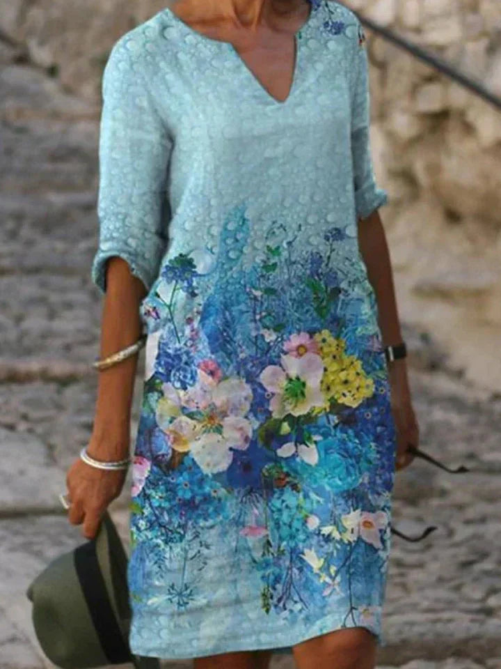 Valenzora | Bedrucktes Midikleid mit V-Ausschnitt