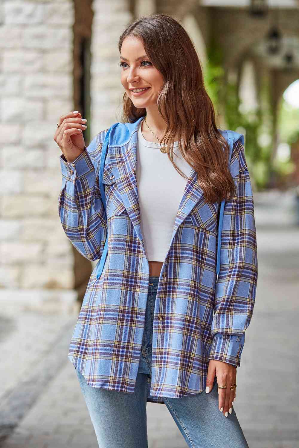 Valenzora | Checkered long-sleeved hooded jacket