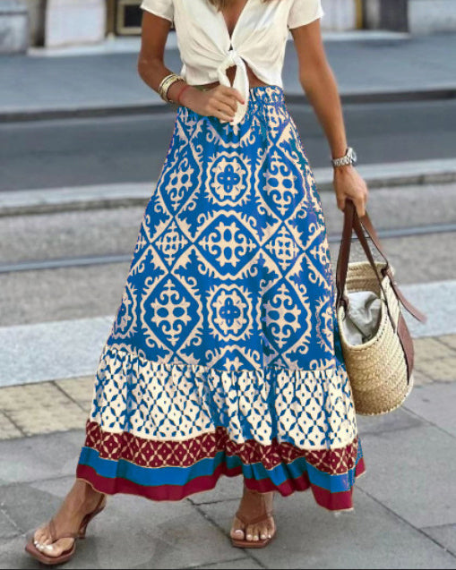 Valenzora | Boho long skirt with print