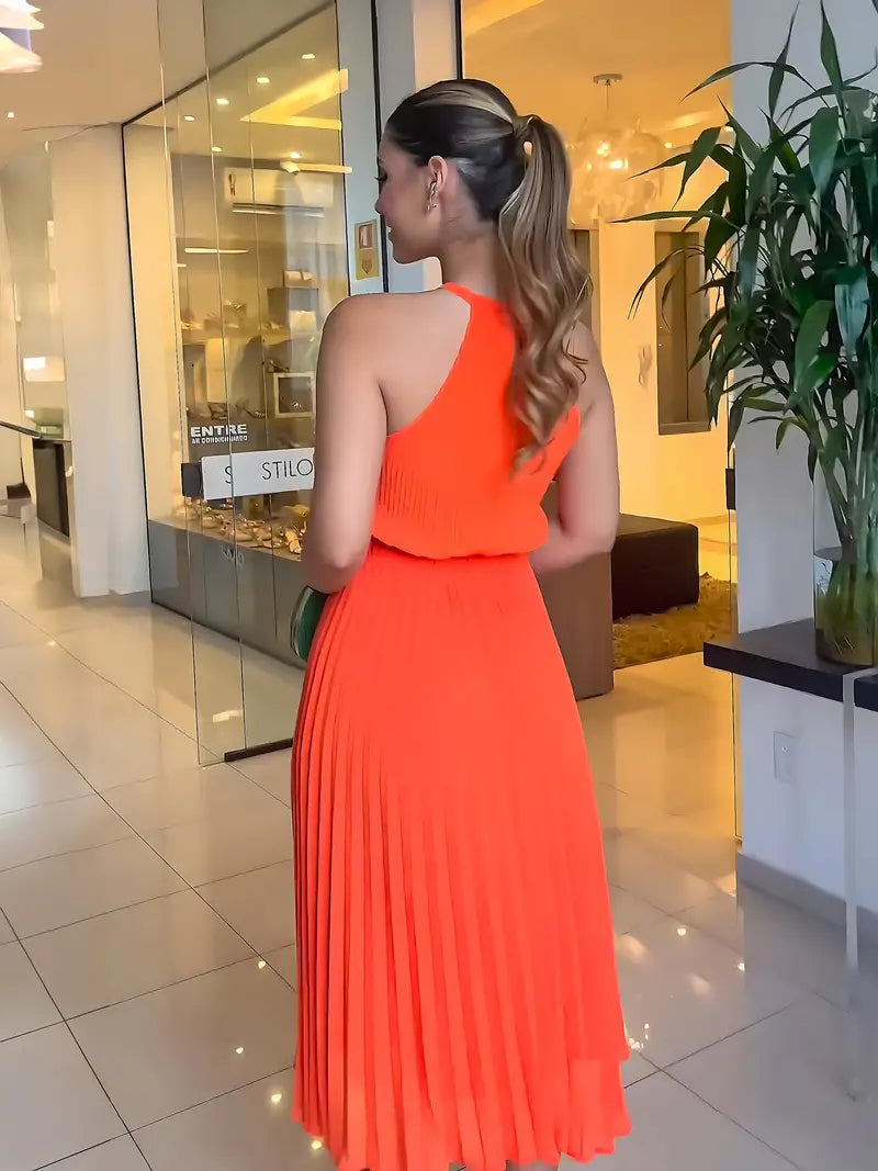 Valenzora | Elegantes sommerliches Midikleid mit Rundhalsausschnitt und geraffter Taille