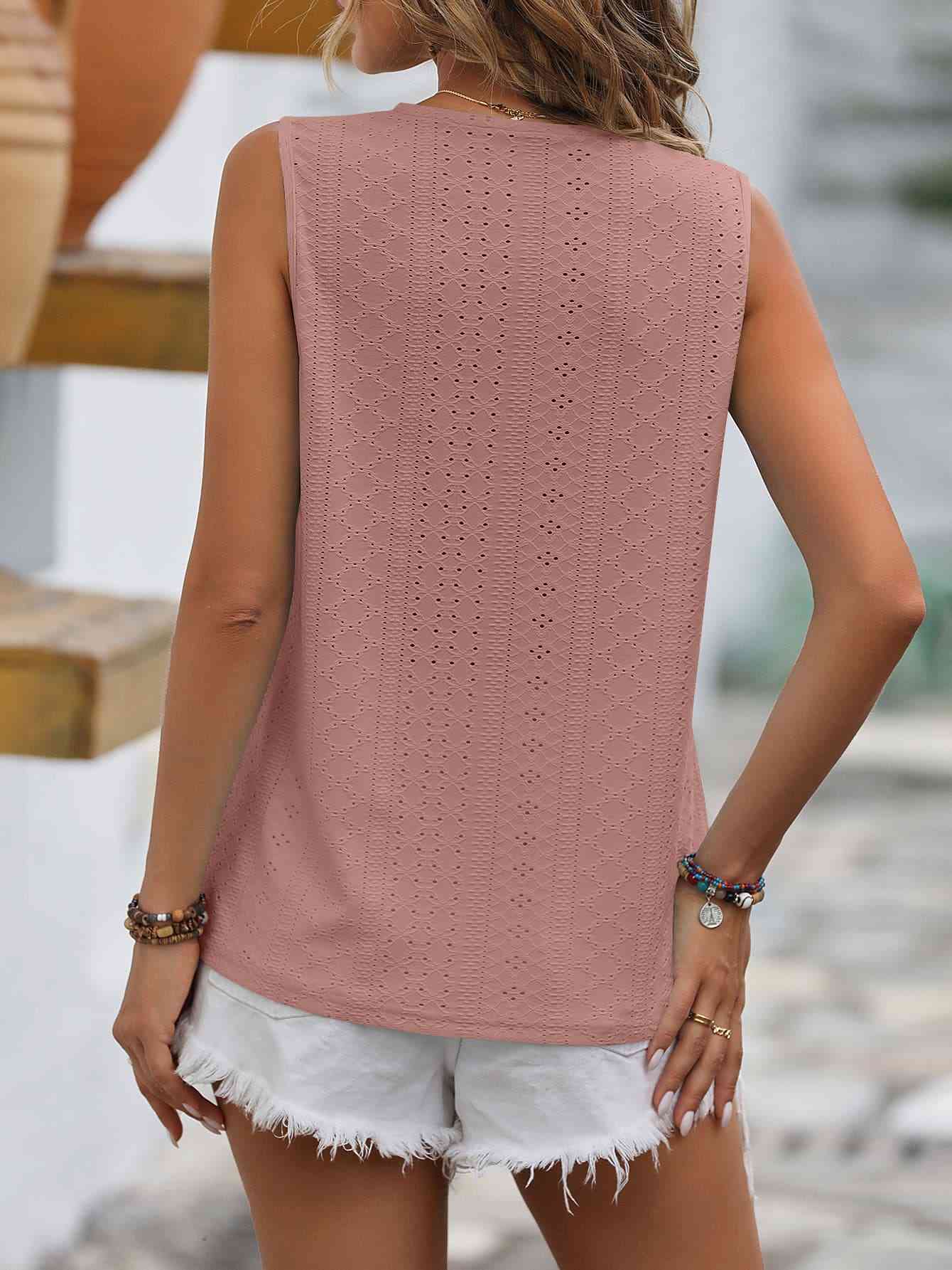 Valenzora | Split Lace V-Neck Sleeveless Shirt
