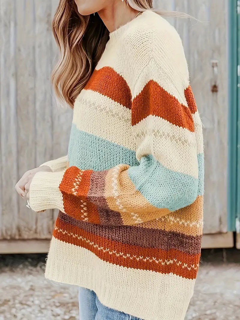 Gestreifte Strickpullover mit Rundhalsausschnitt