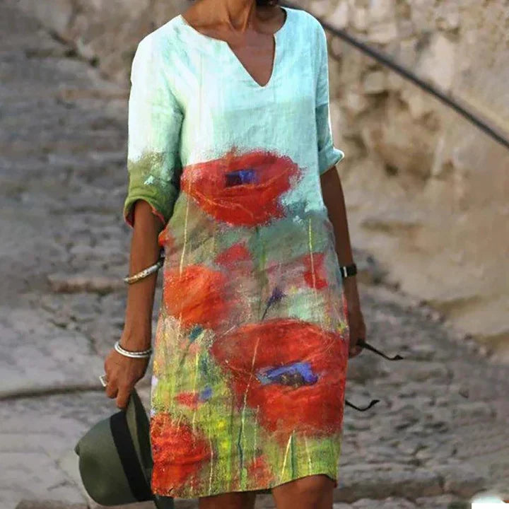 Valenzora | Bedrucktes Midikleid mit V-Ausschnitt