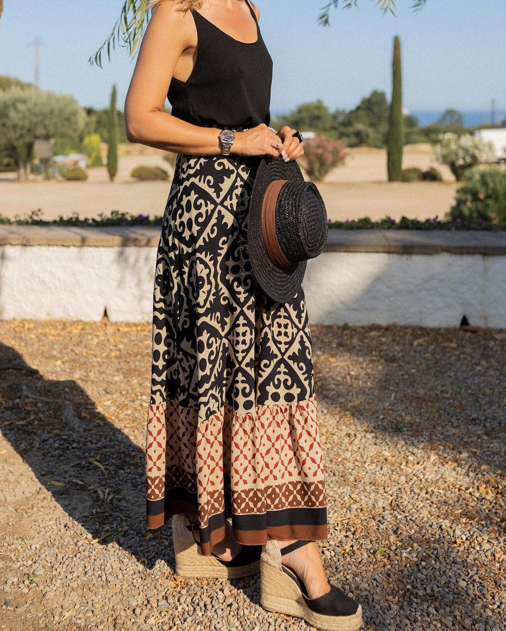 Valenzora | Boho long skirt with print