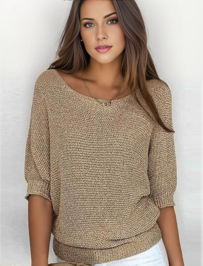 Valenzora - Gold-colored solid-color crew neck sweater