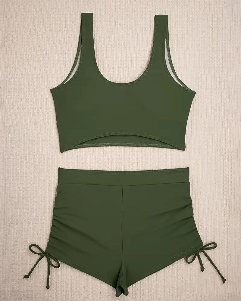 Valenzora | Bikini Set Two Pieces Solid Color Boxer Shorts Lace-up