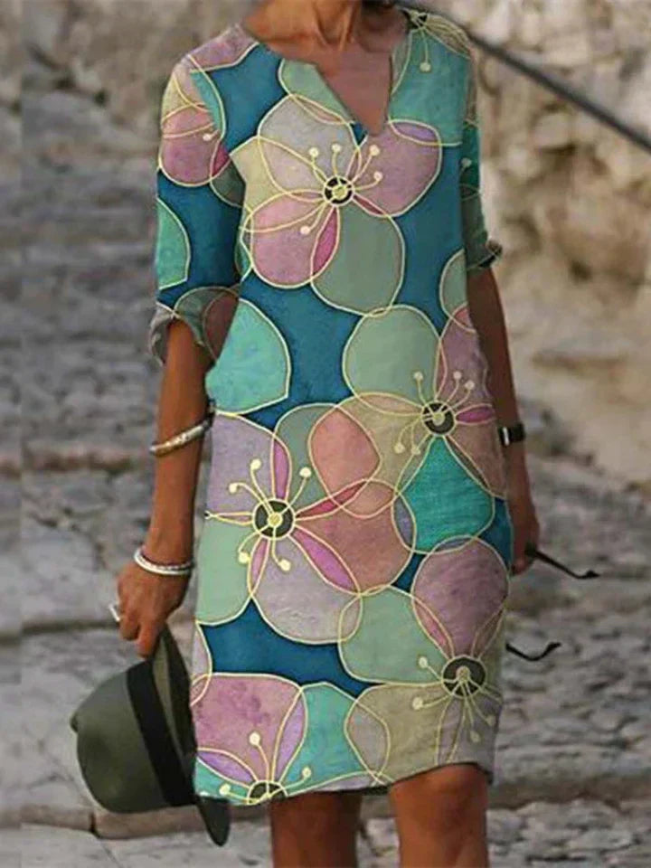 Valenzora | Bedrucktes Midikleid mit V-Ausschnitt