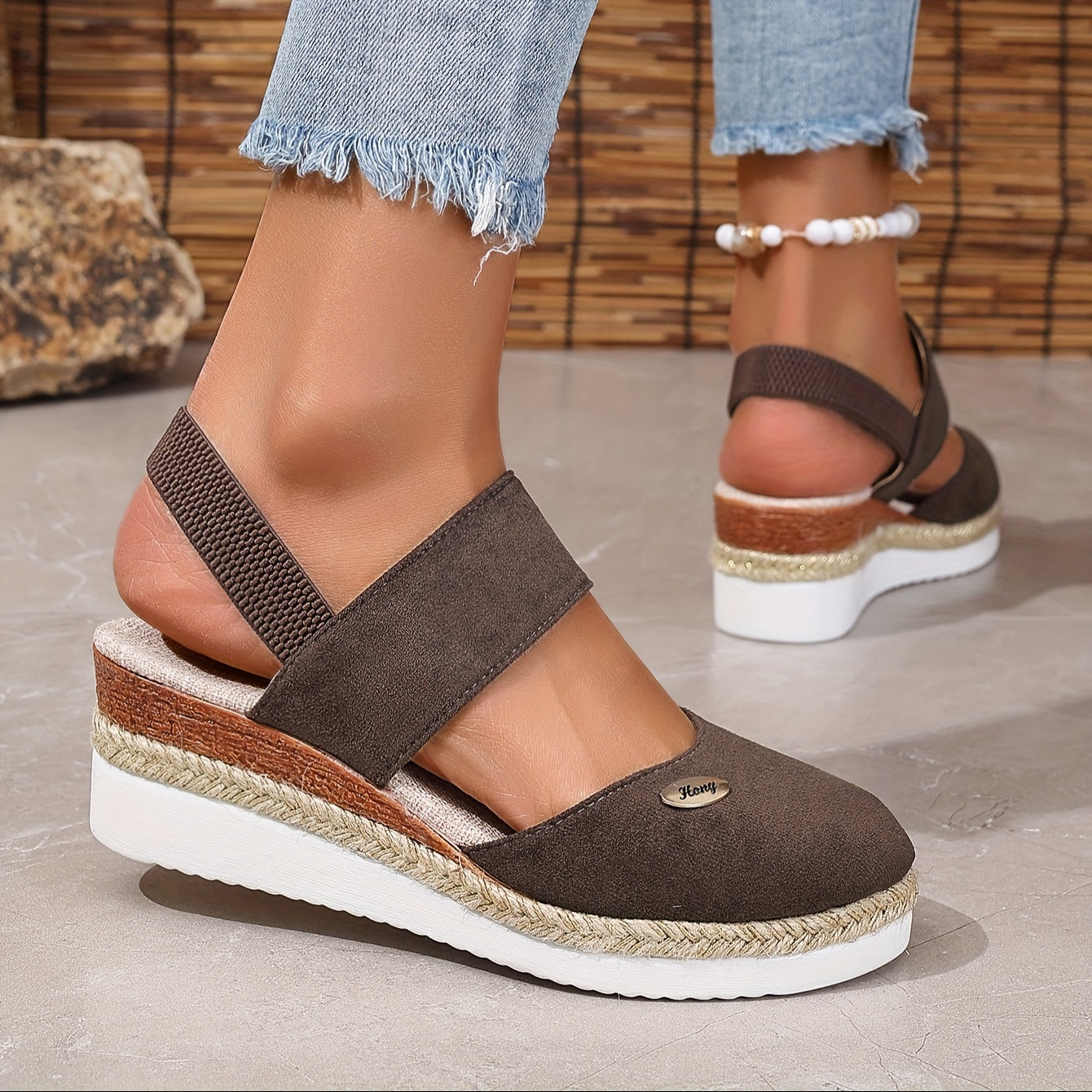 Valenzora | Women's Platform Sandals: Non-slip, Closed Toe, Elastic Strap