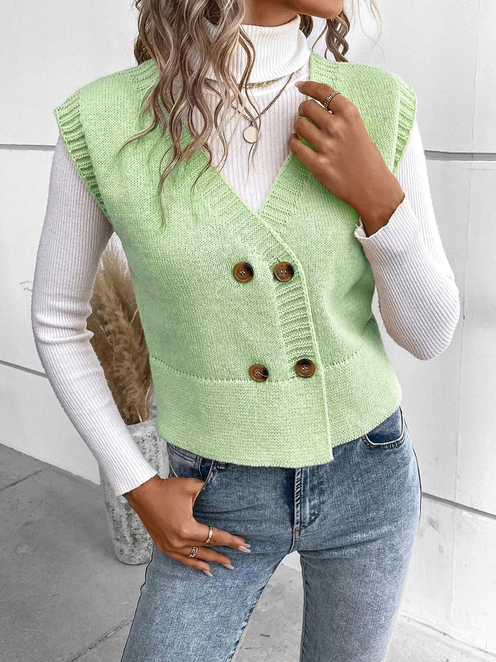 Valenzora | Elegante Herbst Klassische Knopfleiste V-Ausschnitt Strickweste für Damen