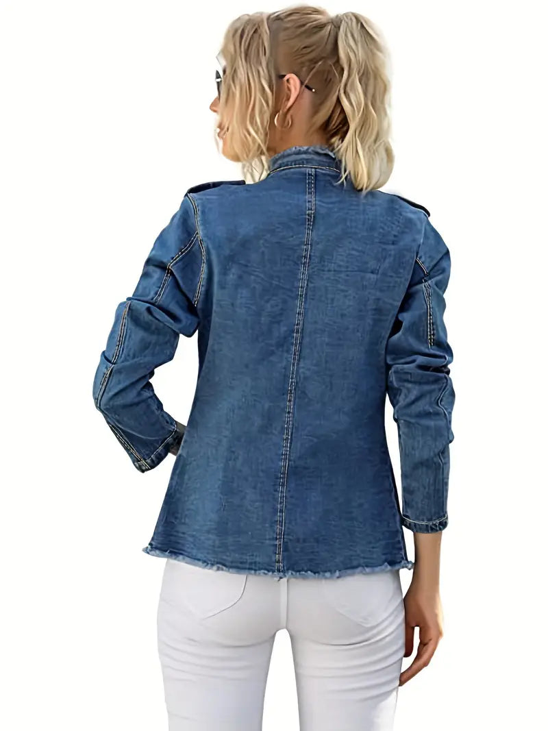 Valenzora | Blue raw-trim denim jacket for women