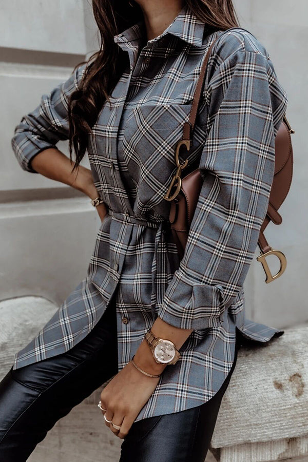 Valenzora | Grab My Hand Checkered Button-Up Belt Shirt