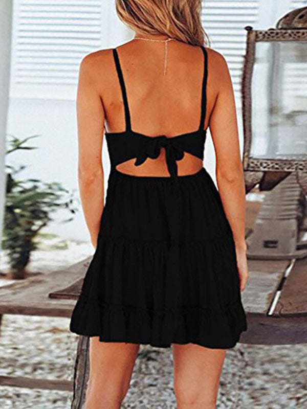 Valenzora | Damenkleid Sling-Spitze Offener Rücken Rüschenkleid