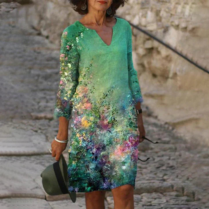 Valenzora | Bedrucktes Midikleid mit V-Ausschnitt