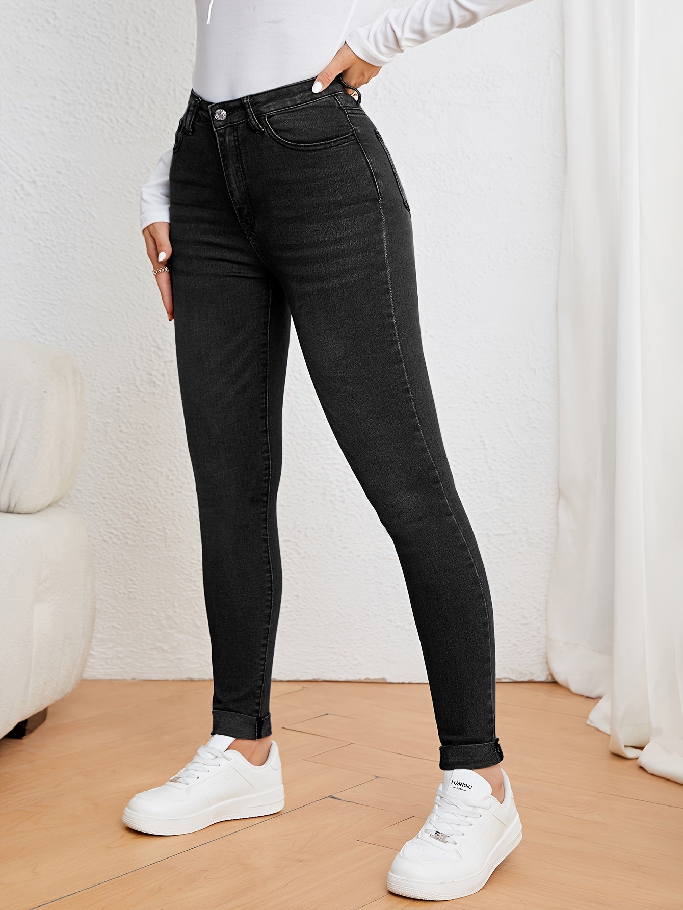 Valenzora | Olive Green High Waist Slim Fit Jeans with Stretch Denim