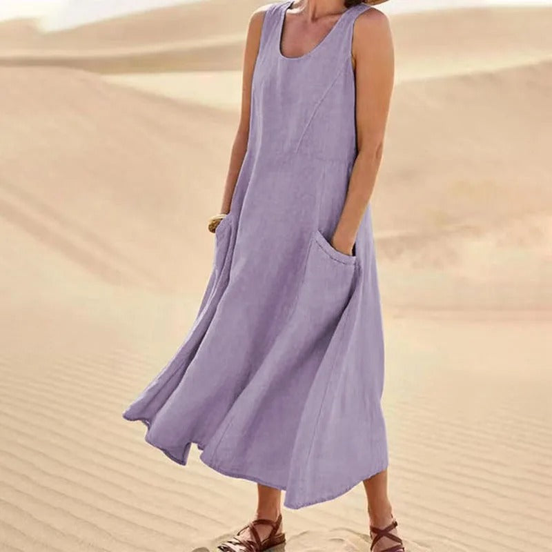 Valenzora | Sleeveless Linen Dress with Pockets for Women