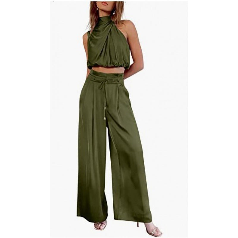Valenzora | Casual Sleeveless Top with Midriff and Wide Legs 2-Piece Set Women's Clothing