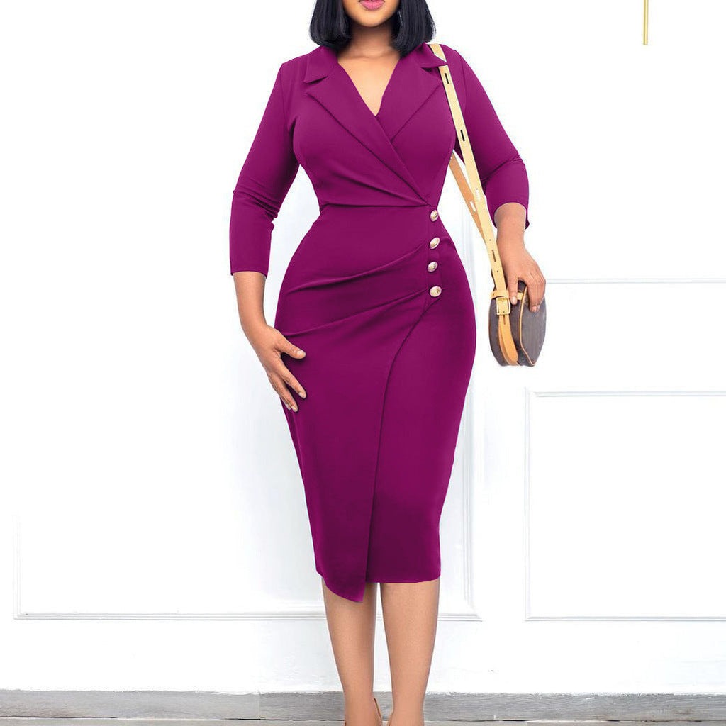 Valenzora fashion women's suit collar button dress
