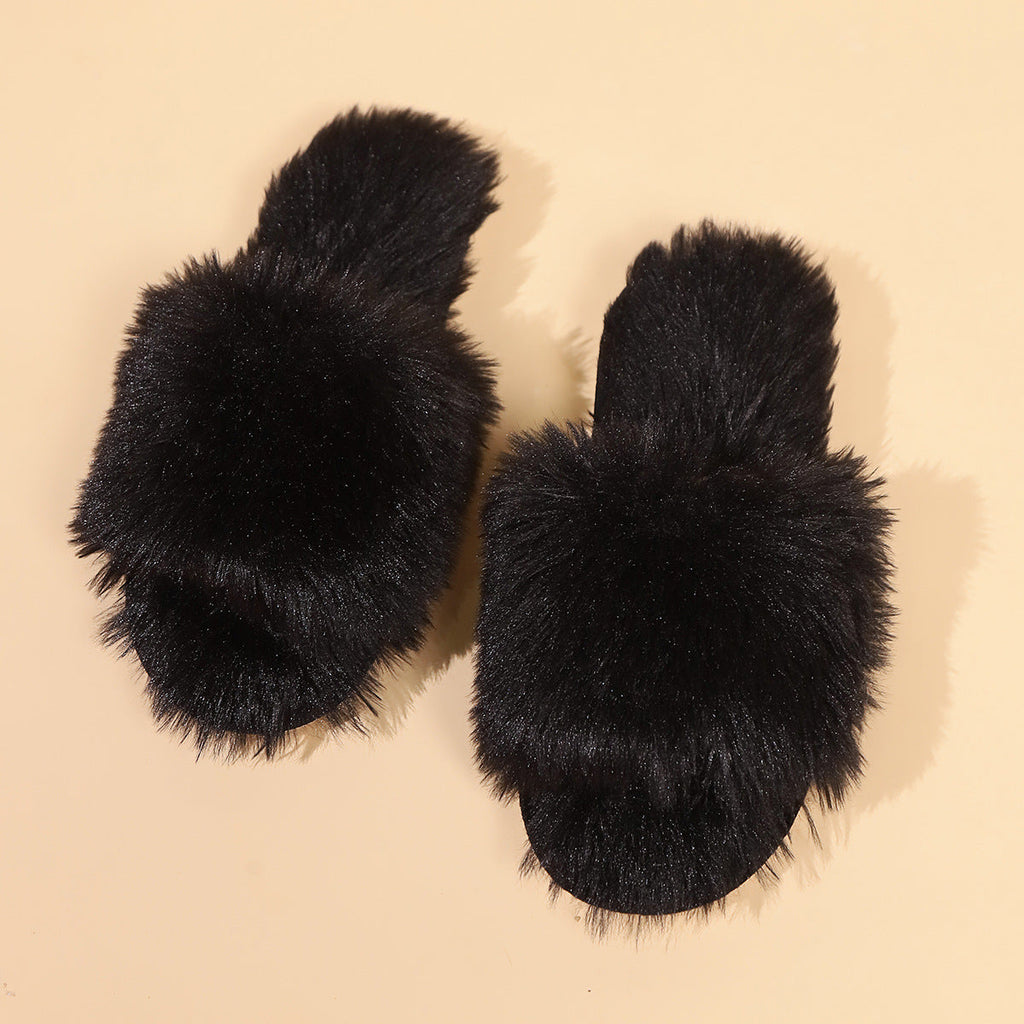 Valenzora | Mules - Women's slippers with open toe and faux fur