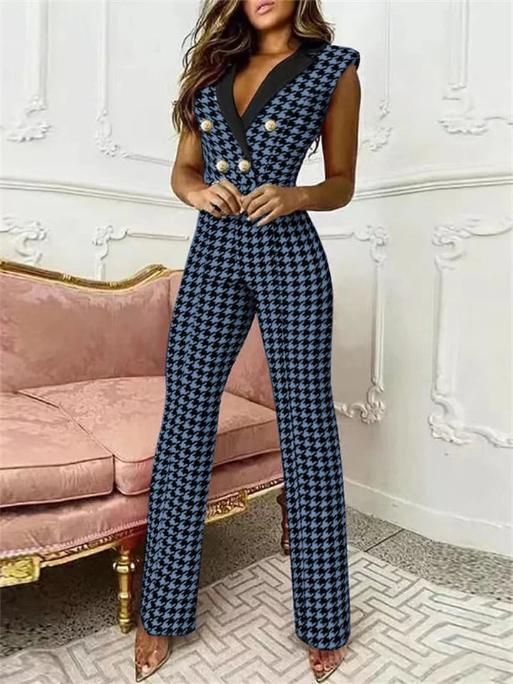 Valenzora | Jumpsuit with V-neck and houndstooth pattern