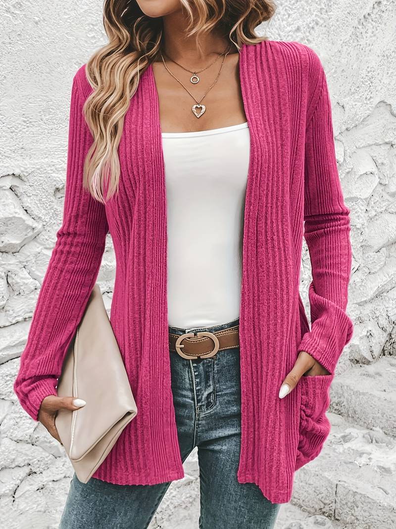 Valenzora | Langärmlige Strickjacke mit offener Vorderseite und zwei Taschen