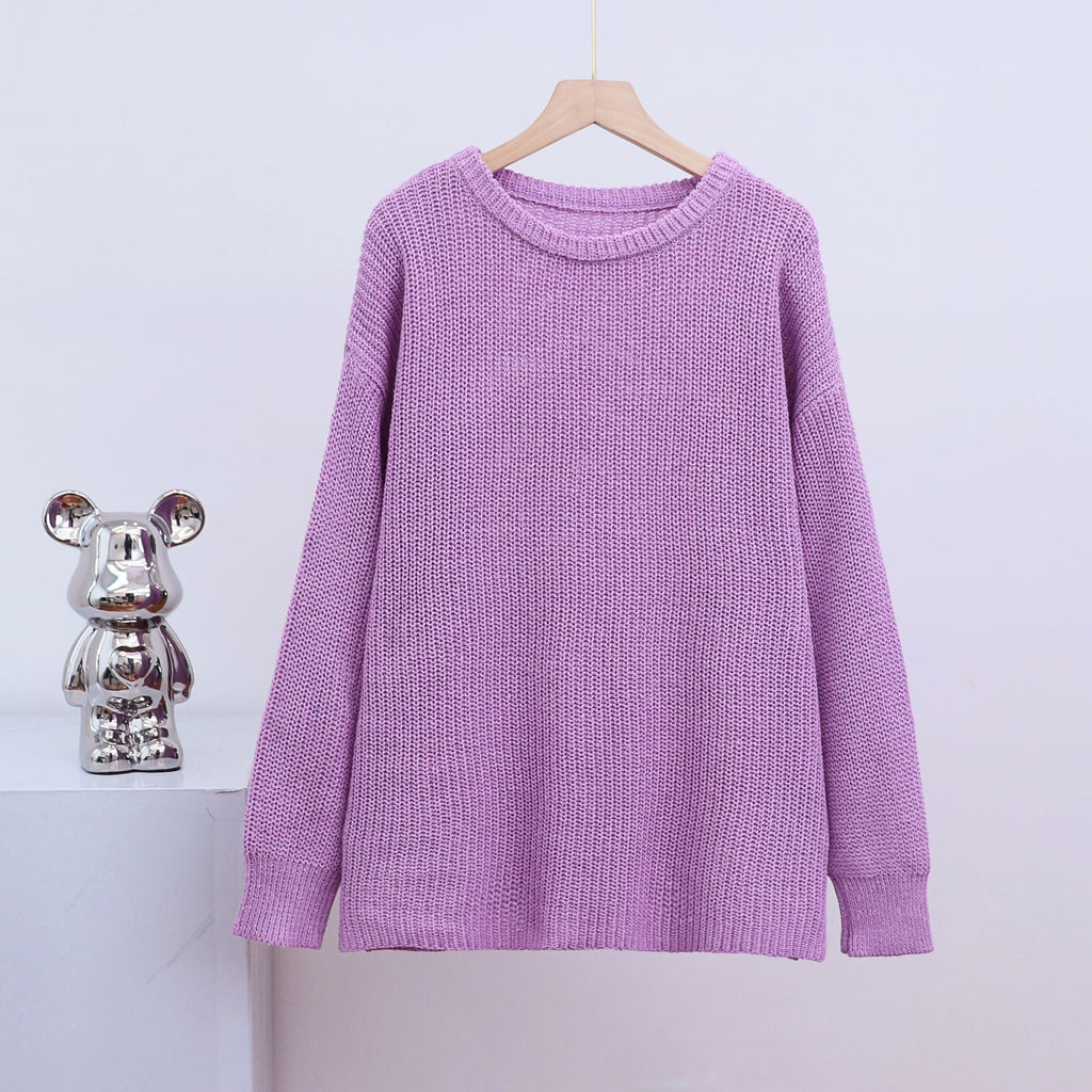 Valenzora – Fashionable solid-color knit sweater with round neck