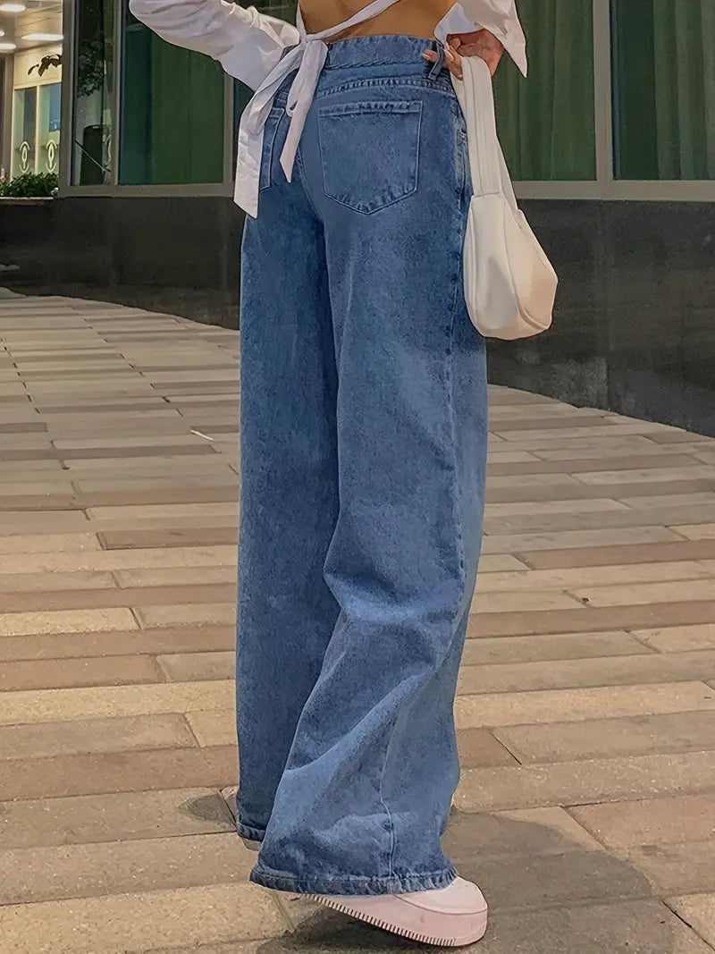 Valenzora | Dark Blue Loose Baggy Boyfriend Jeans with Low Waist