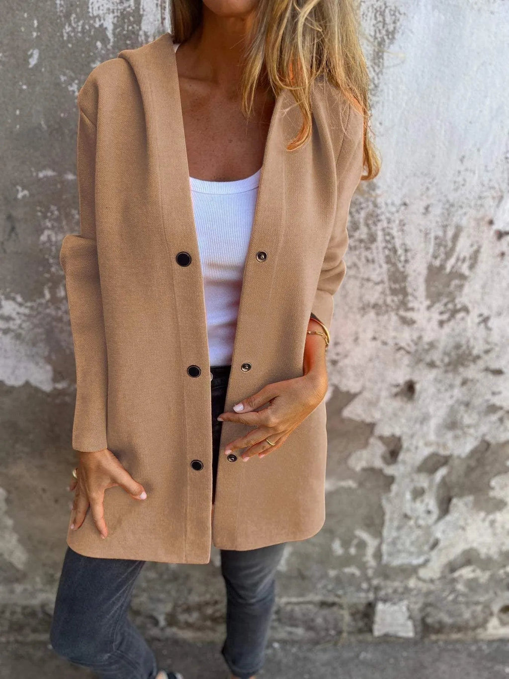 Valenzora | Lässige, einreihige Strickjacke mit Kapuze