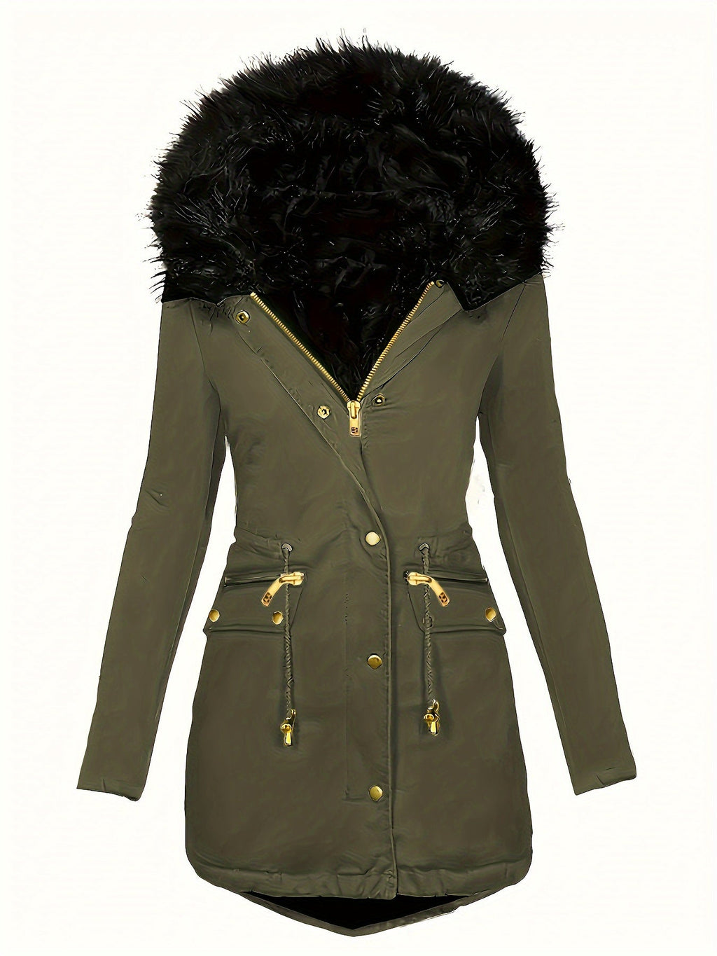 Valenzora | Zip-up parka coat with buttons and hood, women's winter jacket