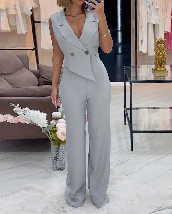 Valenzora | Jumpsuit with lapel collar in solid color