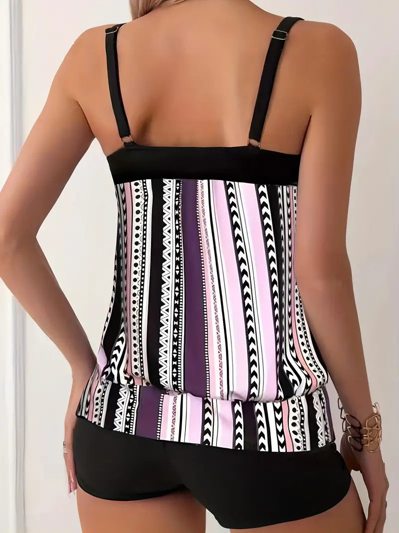 Valenzora | Striped tankini with print
