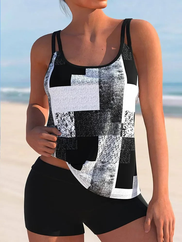 Valenzora Tankini with double straps and geometric print