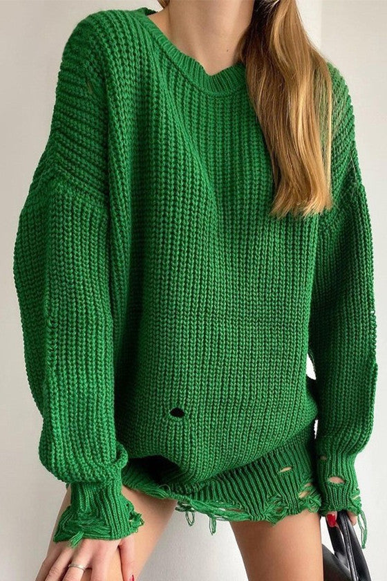 Valenzora Gerissenes Oversize-Strickkleid mit Rundhalsausschnitt
