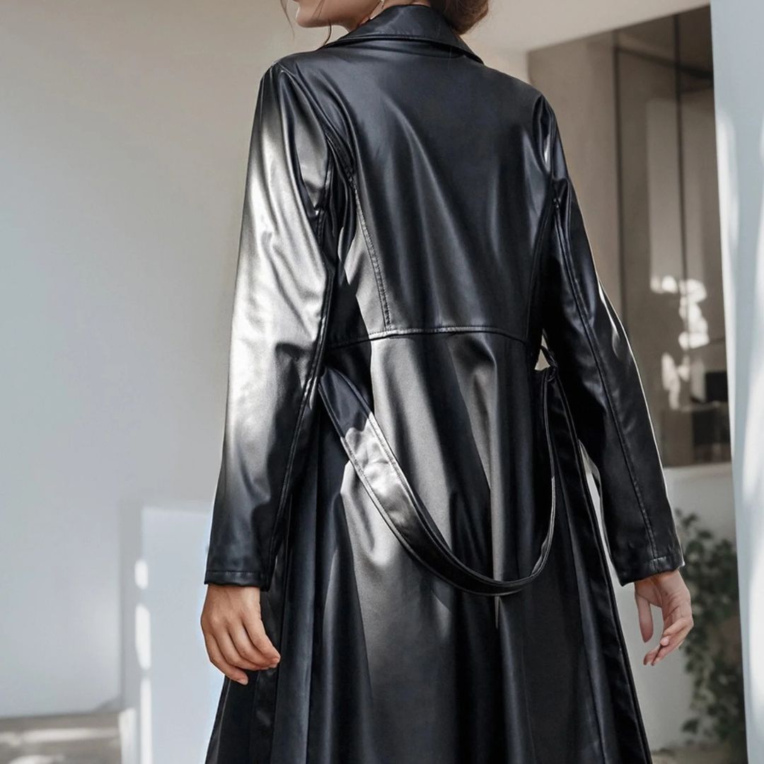 Valenzora | Faux leather trench coat with belt