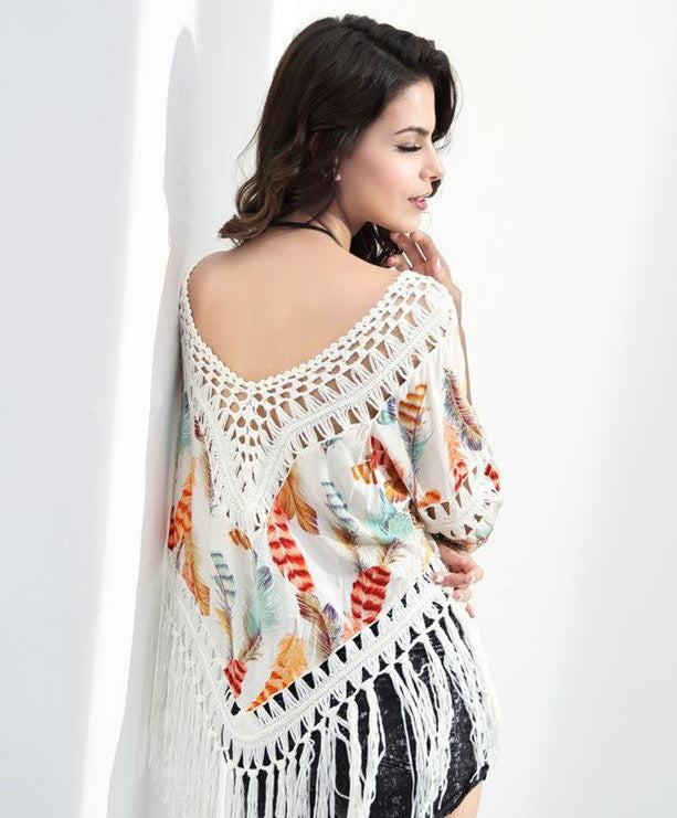 Damen-Strandponcho für die Freizeit mit Fransen und modischem Muster, Größe [size]