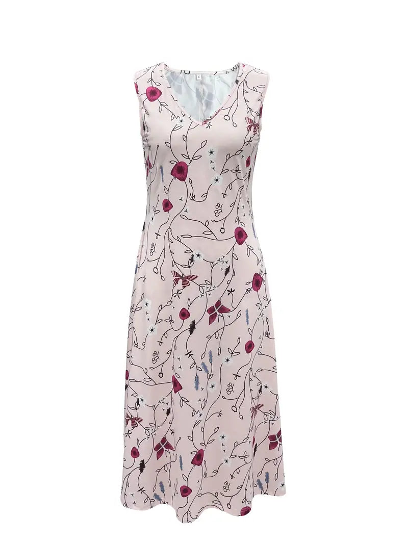 Valenzora | Schlitzkleid mit V-Ausschnitt und ärmellosem floralem Oberteil