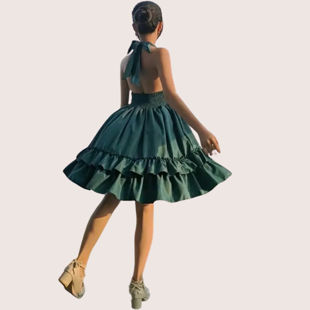 Valenzora | Romantic ruffled dress with bow collar