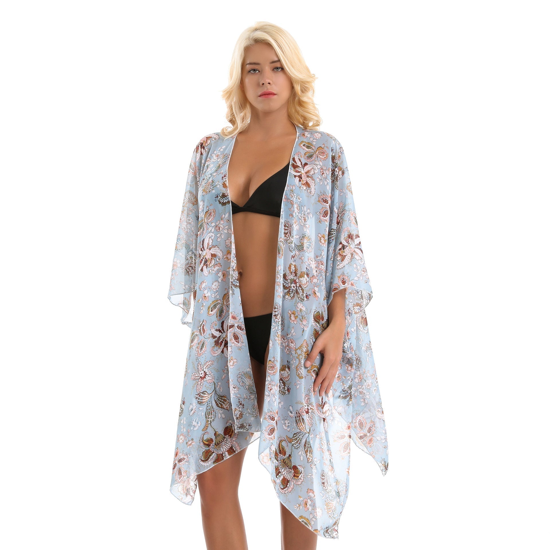 Eleganter Chiffon-Wickelrock für Damen mit Blumenmuster und asymmetrischem Saum, Größe S